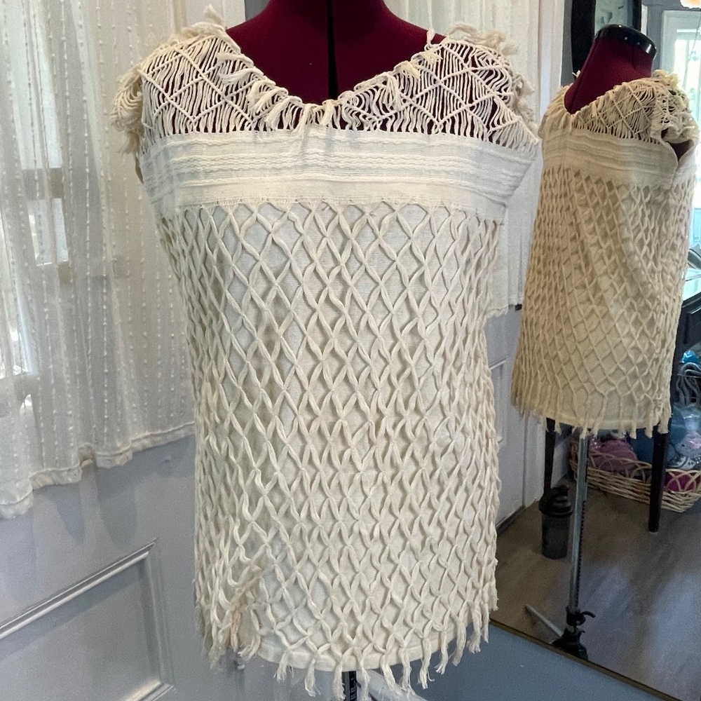 Handmade 60's Boho Macreme Short Sleeve Tunic